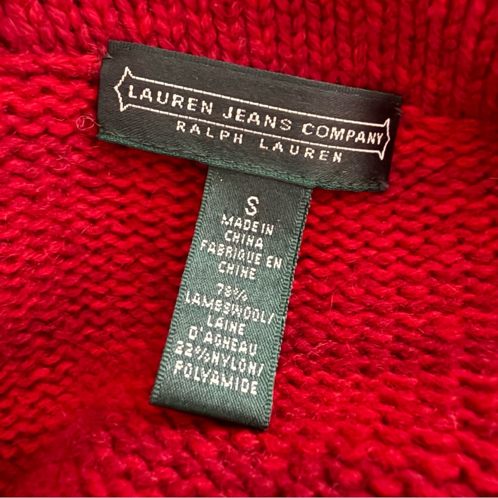 LRL Ralph Lauren Deep Red Native Tribal Aztec Sleeveless Knit Wrap Cardigan, S - Picture 7 of 16